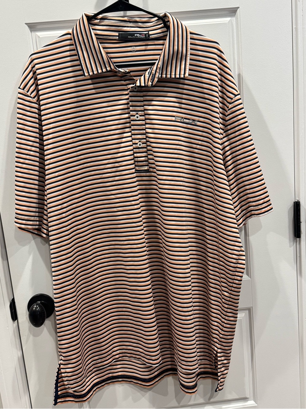 RLX Ralph Lauren Peach and Black Striped Polo